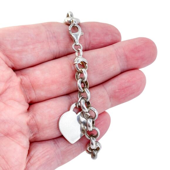 Vintage Italy NV Sterling Silver 925 Heart Charm Link Bracelet 7.5" - Picture 1 of 5